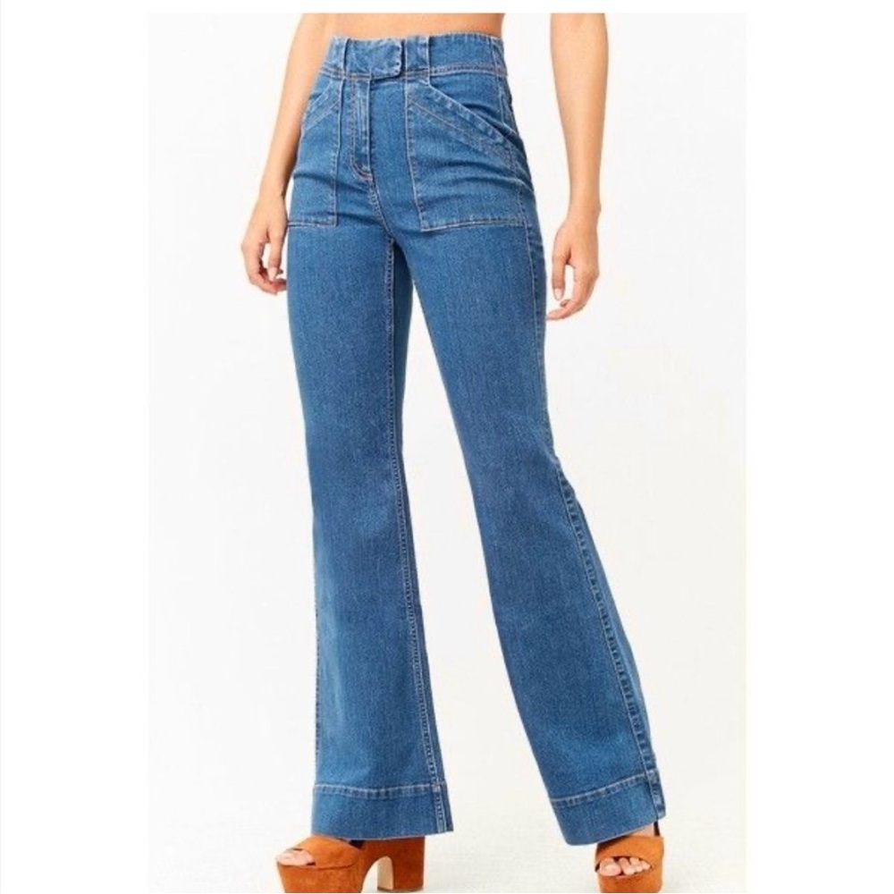 Forever 21 Blue Flare Jeans 70’s Bell-bottom High-Rise Denim Jeans